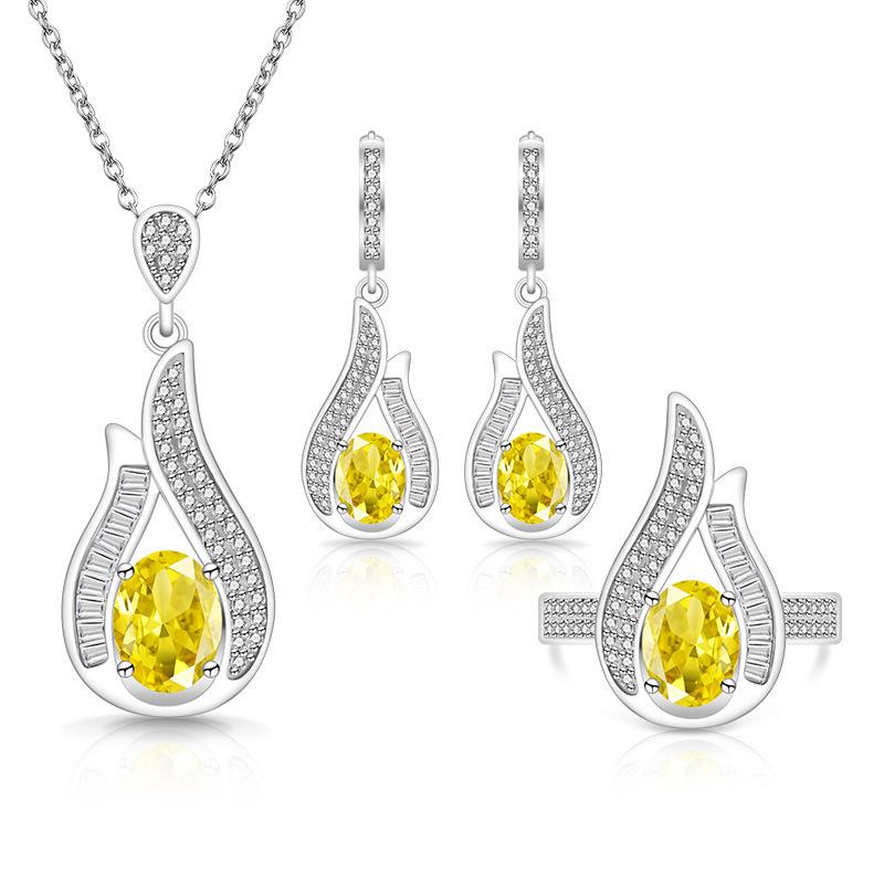 Color Treasure Super Flash Gem Water Drop Zircon Set European and American Necklace Earrings Ring