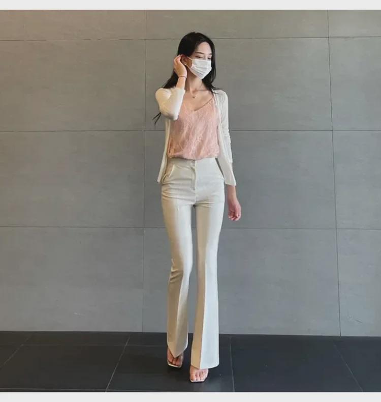 South Korea Dongdaemun Women's Slim Fit High Waist Flared Pants - Slimming & Leg-Lengthening Casual Trousers