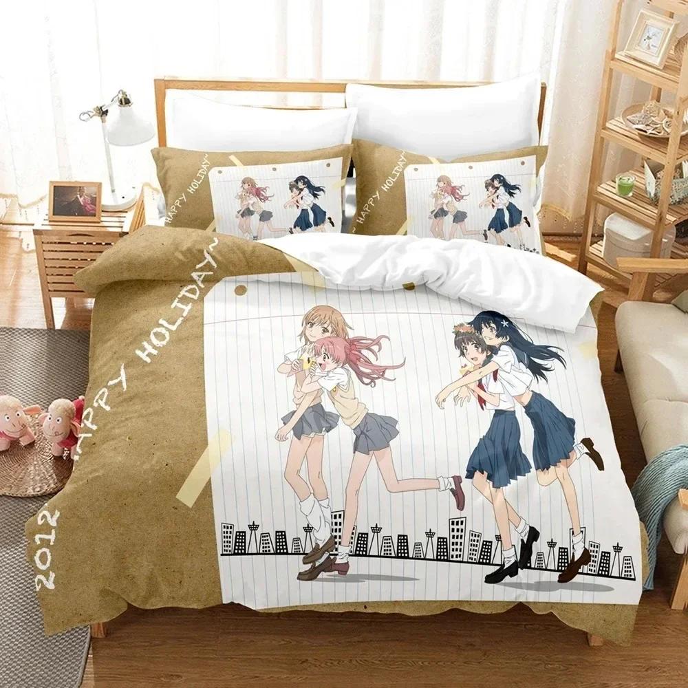 Anime Certain Scientific Railgun Misaka Mikoto Comfortable Duvet Quilt Cover Pillowcase Bedding Set Children Bedroom Decoration