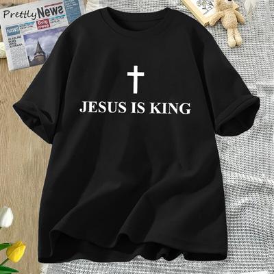 Jesus Is King T-shirt Women Cotton Cross Faith Christian Tshirt Unisex Short Sleeve Religious Tee Womens Clothing Streetwear Unisex