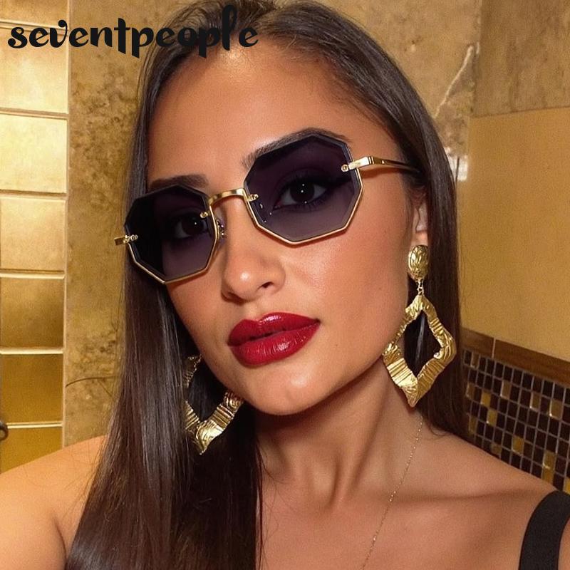 Steampunk Semi-Rimless Rectangle Sunglasses Women  Luxury Brand Vintage Metal Outdoor Sunglass Trendy Driving Shades UV400