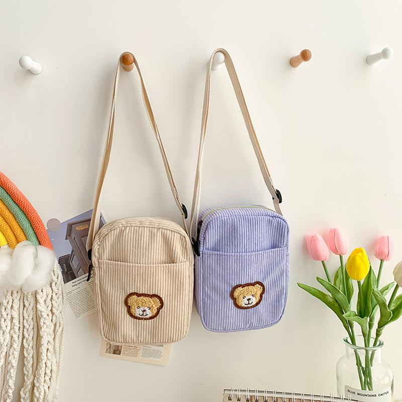 Portable Corduroy Bear Phone Crossbody Bag Mobile Phone Coin Purse Fashionable Cross Small Bag Corduroy Mini Bag