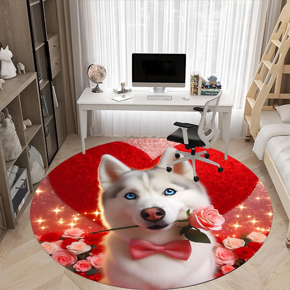1pc Siberian Husky Chair Carpet for Office Non-Slip, Machine Washable Rug for Office - Holiday DecorMachine Made yy251029033