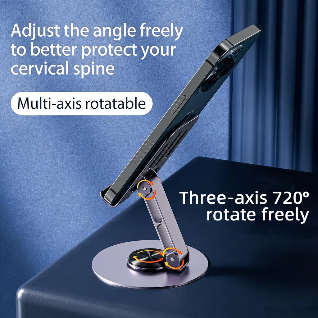 Aluminum Mobile Phone Holder 360° Rotating Desktop Phone Stand Support Folding Universal iPad Tablet Stable Anti-Slip Bracket