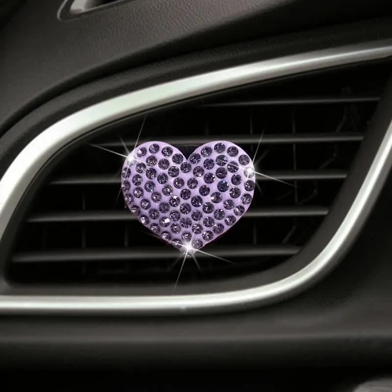 Sparkling Heart Rhinestone Car Decoration Cute Car Perfume Clip Aromatherapy Air Conditioning Car Accessories Supplies