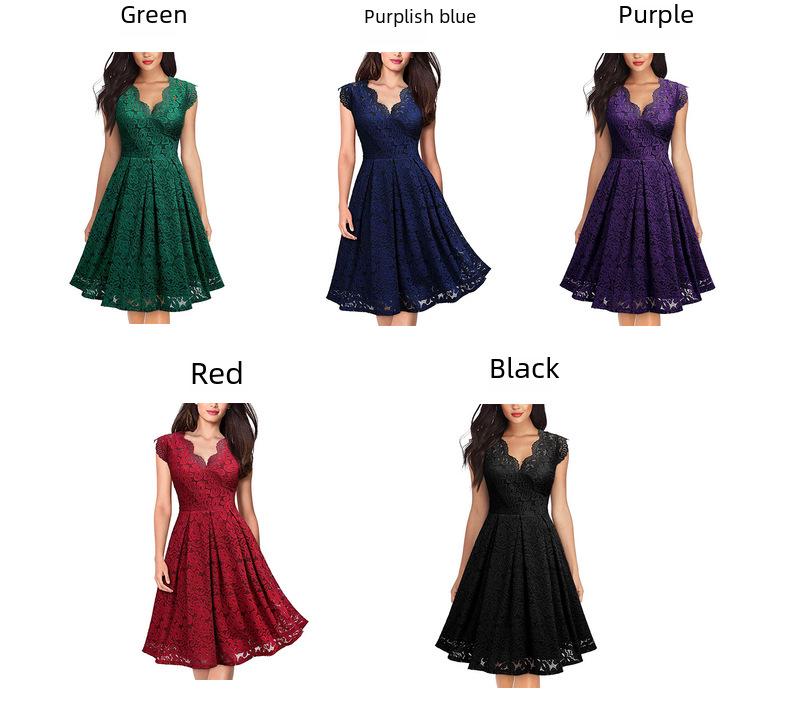 2024 Retro Lace V-Neck Sleeveless Cocktail Dress with Big Swing