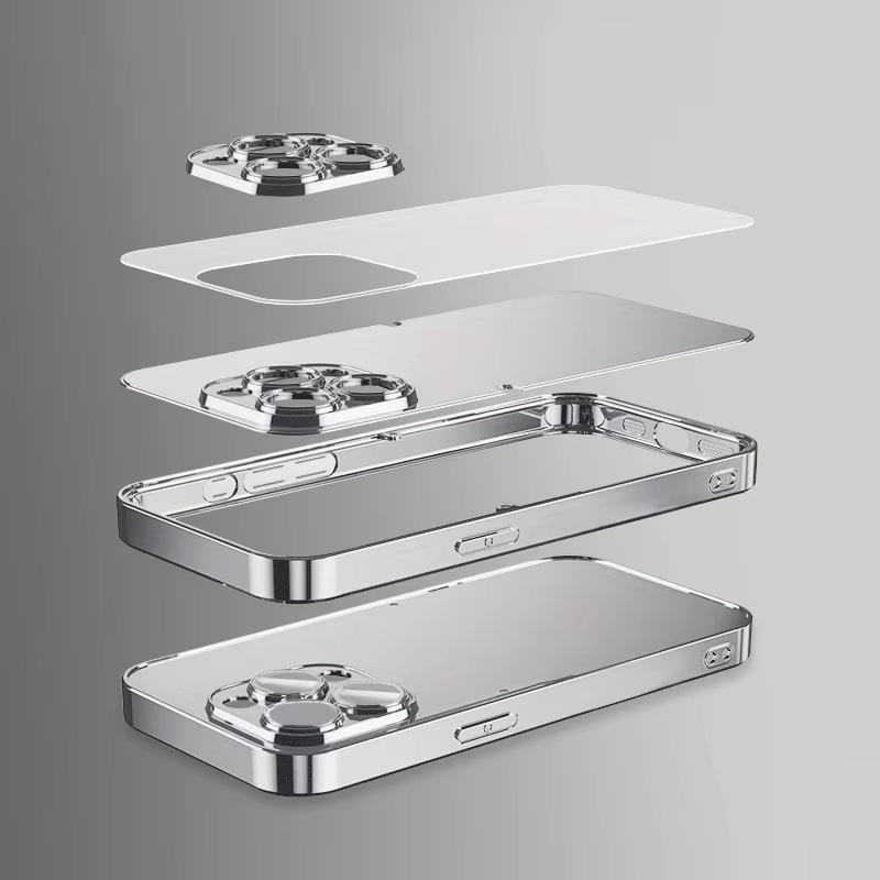 Silber Für Apple Diamantmuster Gehärtetes Glas Galvanisierte Hülle Für iPhone 17 16 Pro Max 15 14 Plus 13 12 11 16E 17 Air Cover