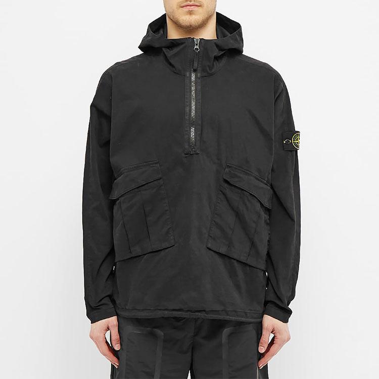 Stone Island Black Drawstring Zip Hoodie Men hoodies 731561150-V0029