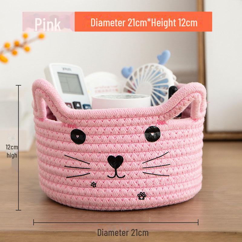Colorful Cat Cotton Rope Storage Basket for Cosmetics, Toys, Keys & Books