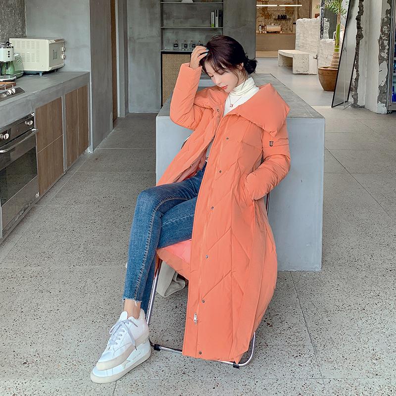Høst Vinter Tykk Varm Parka Kvinner Uformell Ensfarge Stor lomme Løs Lang hettejakke Jakker Yttertøy