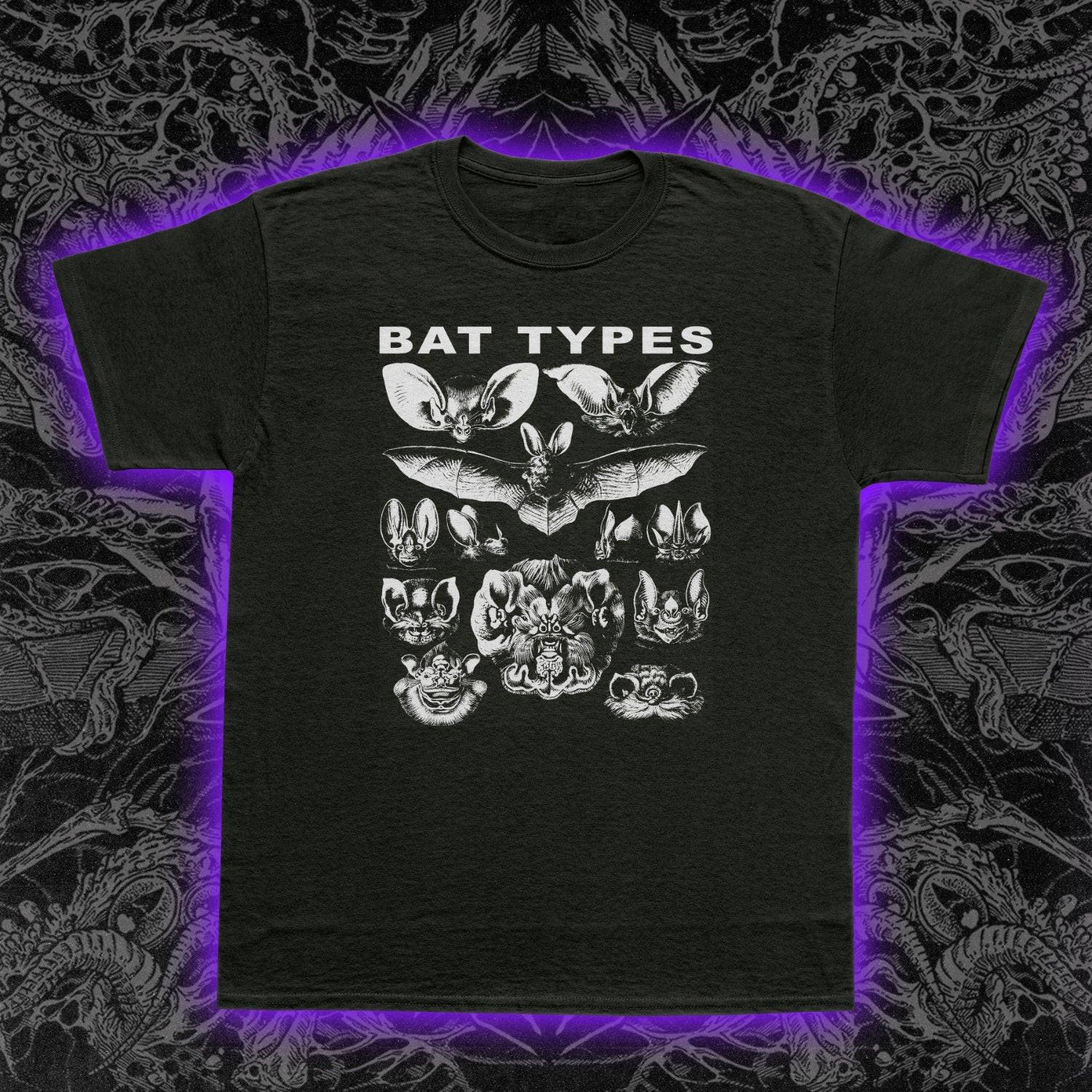 Gothic Bat Types T-Shirt Mens Womens Tees Top Chiroptera Darkwave Deathrock Species Anatomical Tee S