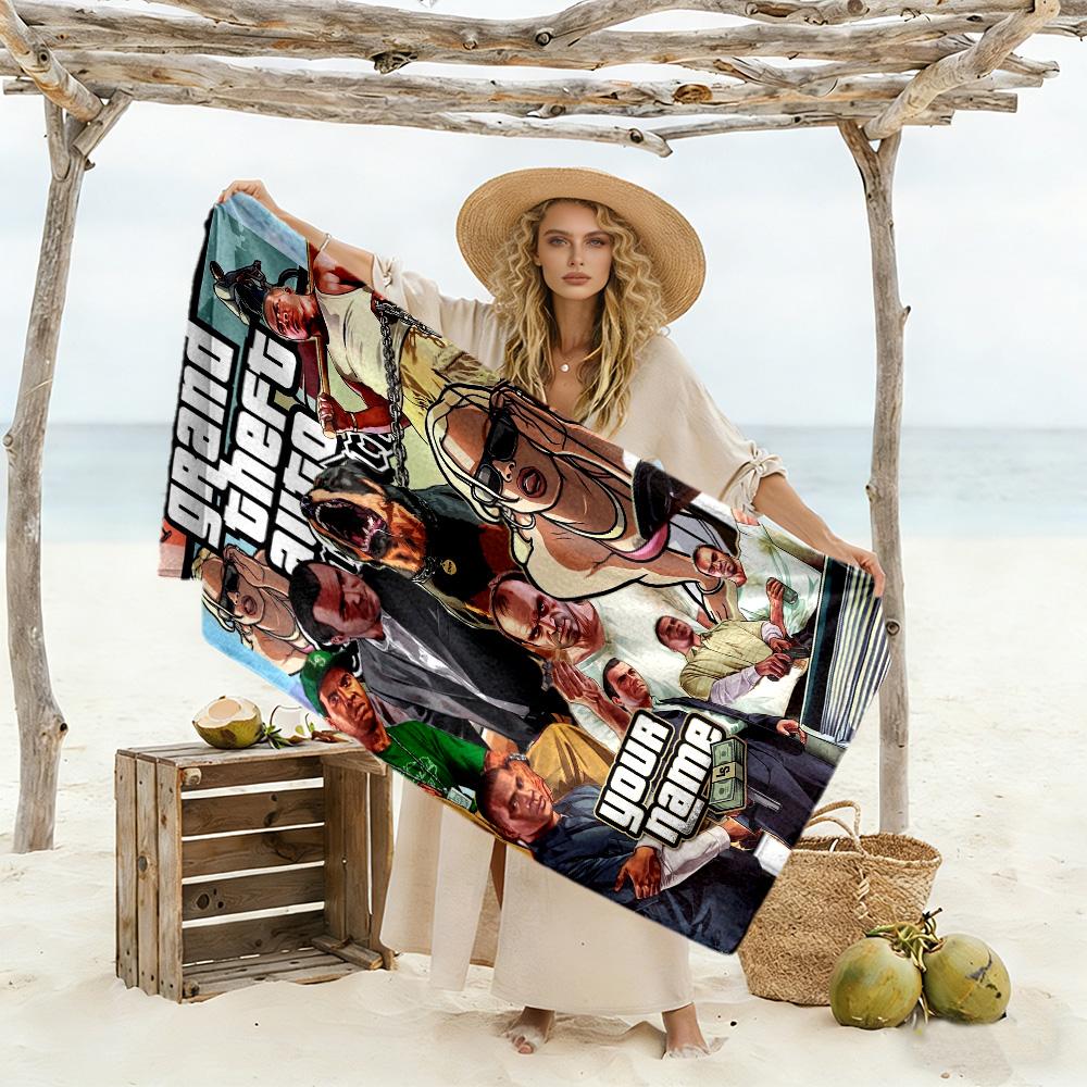 Grand Theft Auto Customized Name Beach Towel Quick-Dry Soft Microfiber Portable for SwimmingBeachCamping Travel Beach AccessoriesGym