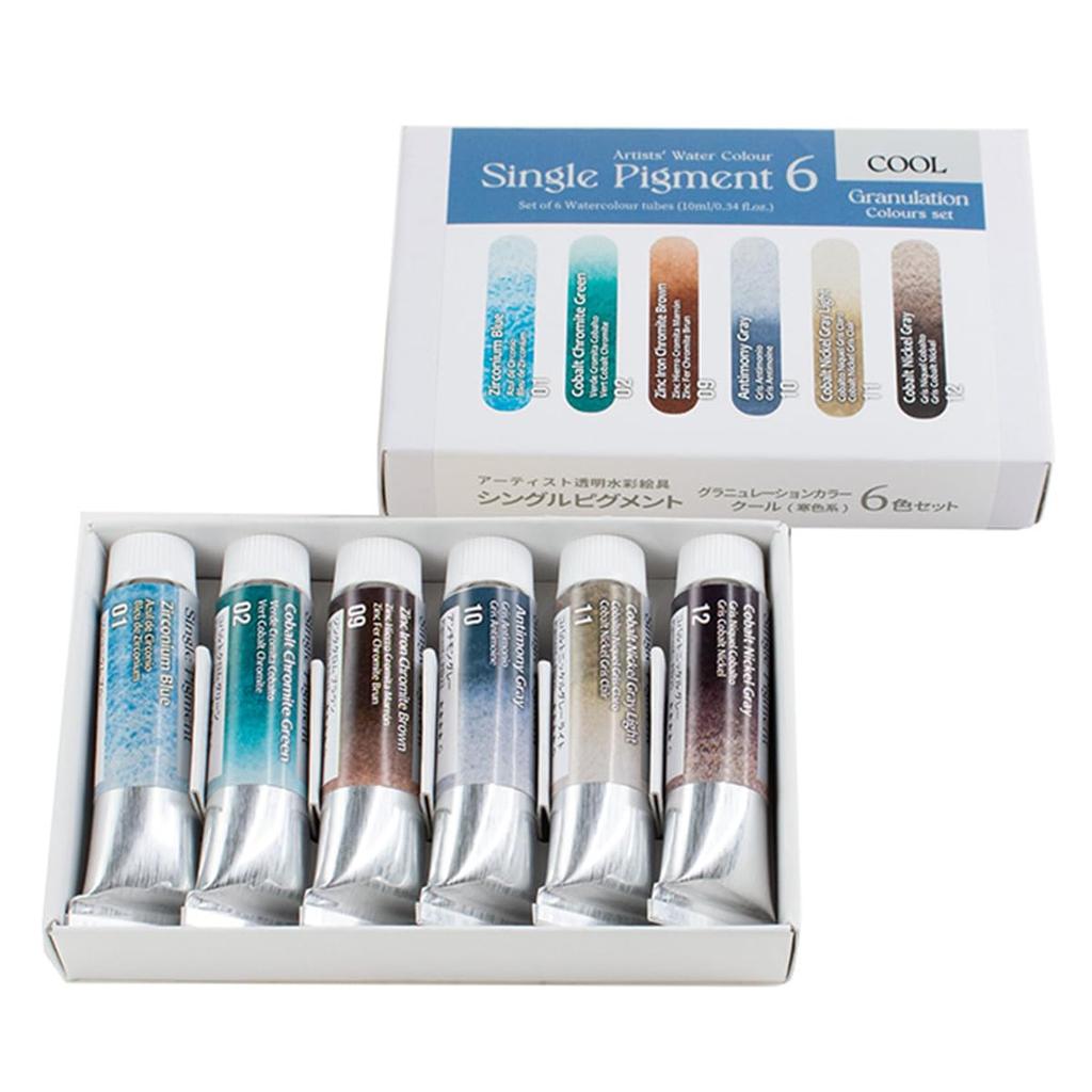 Kusakabe Transparent Watercolor Single 10ml 314052 Paints, Pigment, Cool, 6-Color Set, (No. 4),