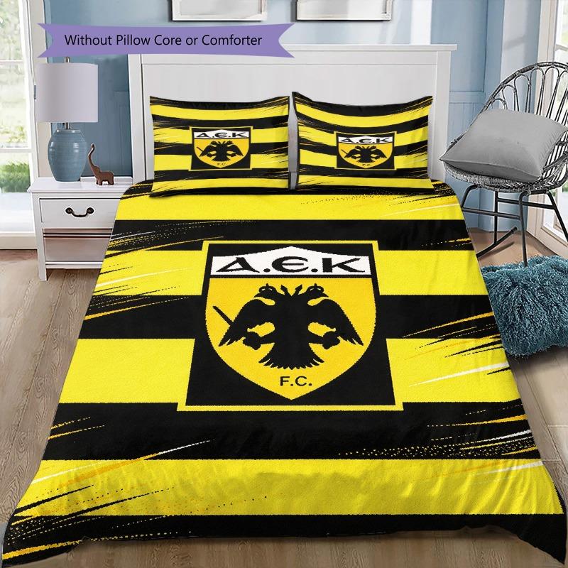 AEK 3Pcs Bedding Set, Duvet Cover with 2 Pillowcases, Black Yellow Checkered Shield Print Bed Linens, No Comforter No Pillow Core