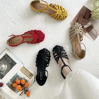 [Armano] Flat-bottomed Woven Hollowed-out Roman Sandals for Women's Summer New Vacation Travel Retro Bag Head Sandals for Women