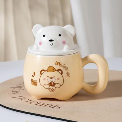 Cute Little Bear Office Girl Mug Creative Student with Lid with Spoon Water Cup Household Milk Breakfast Cup