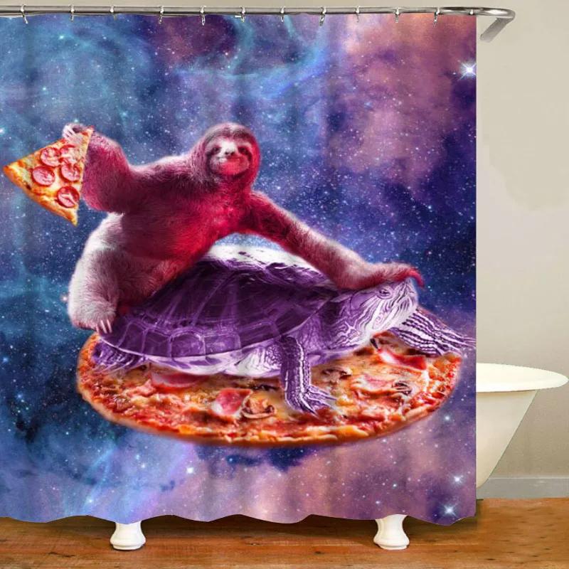 Zabawne Zwierzęta Zasłona Prysznicowa,Fajna Leniwiec Jedzący Jednorożca w Kosmosie Zasłona Prysznicowa,Tkaninowa Fantazyjna Zasłona Prysznicowa do Łazienki z Haczykami