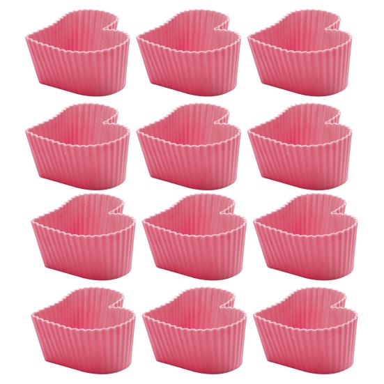 

12Pcs Muffin Cake Molds Heat Resistant Nonstick DIY Food Grade Silicone Love Heart Shape Cupcake Molds for Dessert Shop розовый