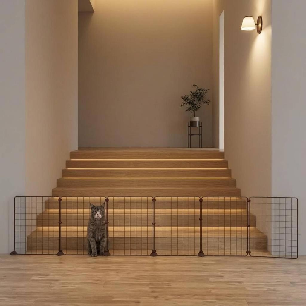 Folding Dog Barrier Black Metal Mesh Indoor Portable Puppy Gate for Home, Indoors 7 Nets