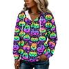 Women's Fashion Hooded Button Front Halloween Print Sweatshirt