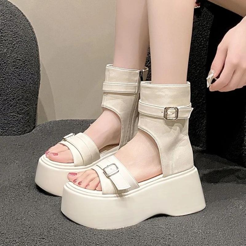 Fashion Zip Roman Style Vip Low Price Women's Sandals 2025 Trend Footwear Vintage Korea Daily Luxury Summer Sale Trending Ladies Shoes