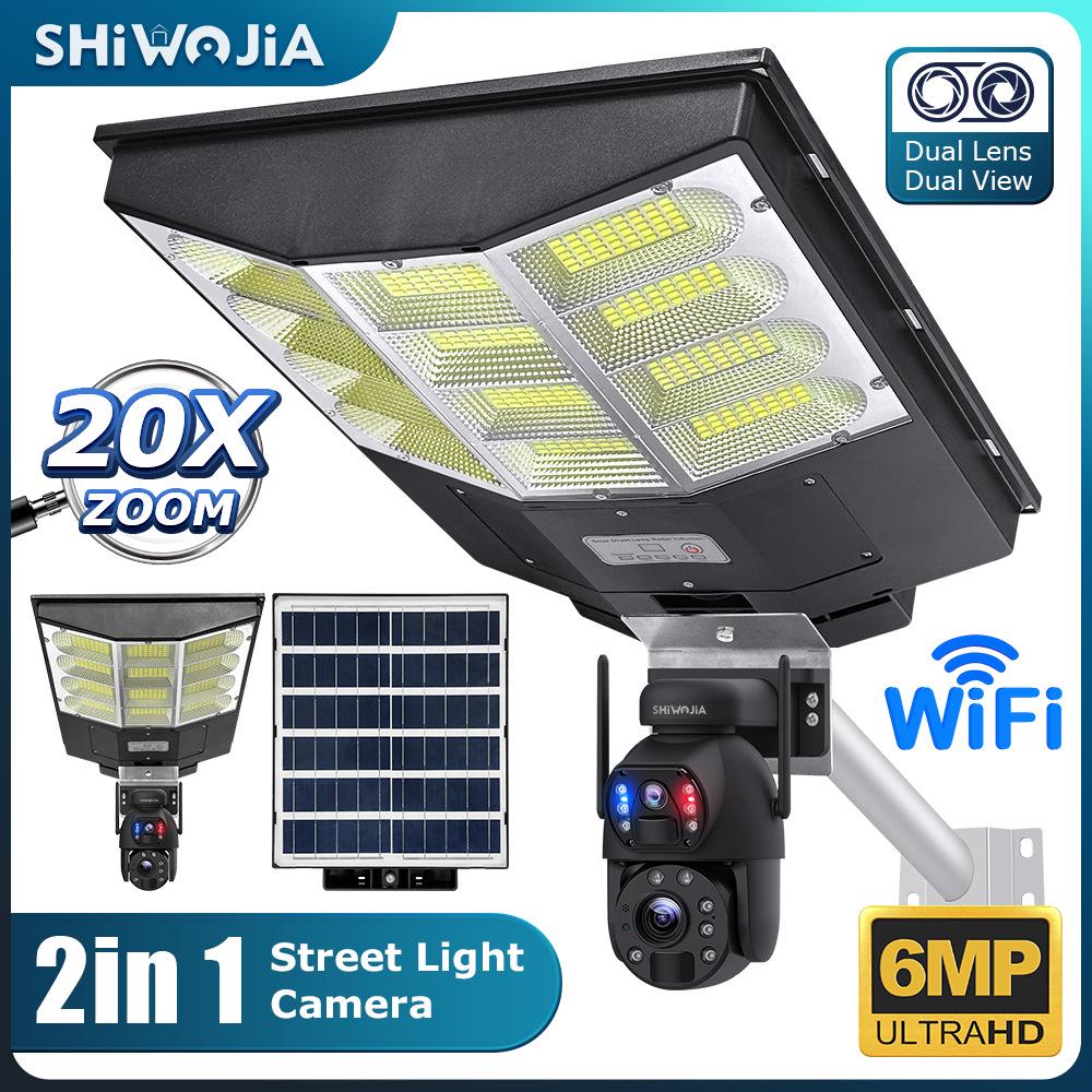 6MP Outdoor Solar Street Light Camera, 20X Zoom, Full Color Night Vision, PTZ, Dual Picture