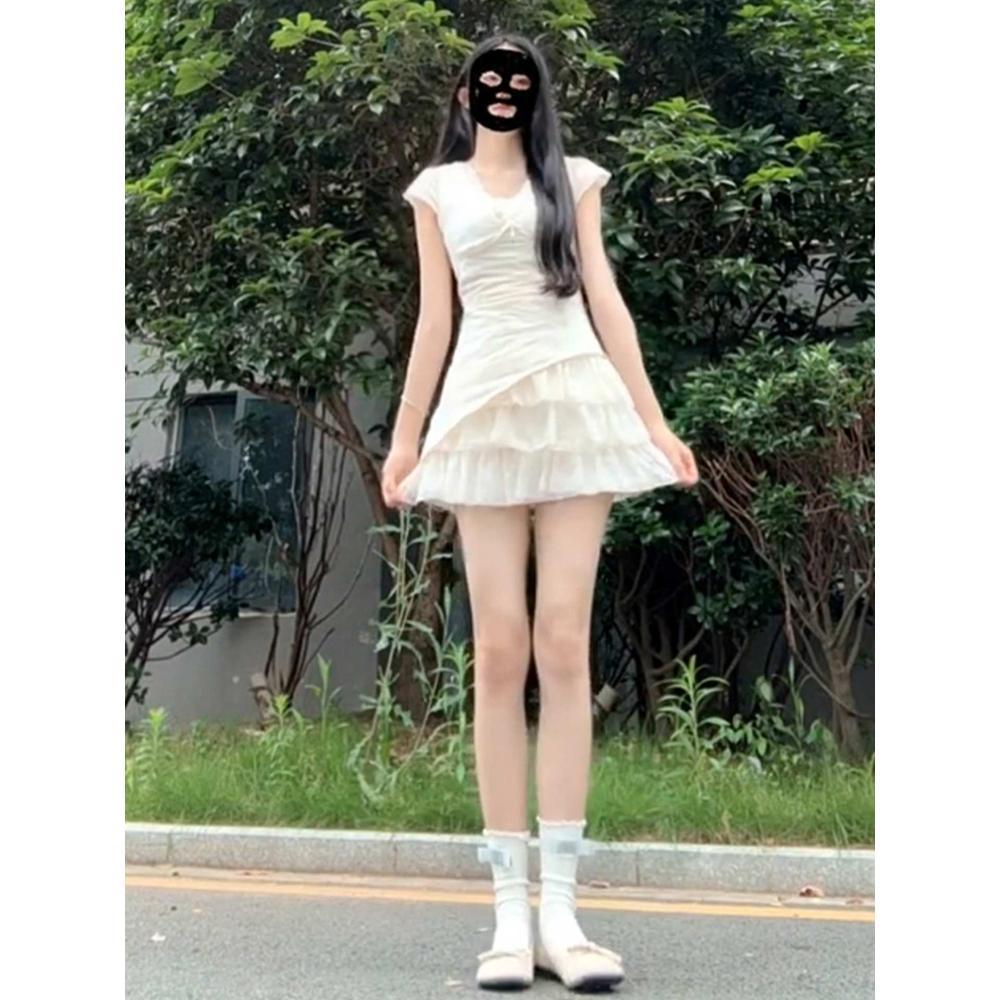 French light luxury design sense irregular lace pure desire dress women's leisure summer new slim and thin short skirt