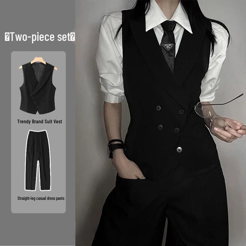 

Унісекс Висококласний Чорний Приталений Костюмний Жилет з Лацканами з Вирізом на Весну та Осінь S