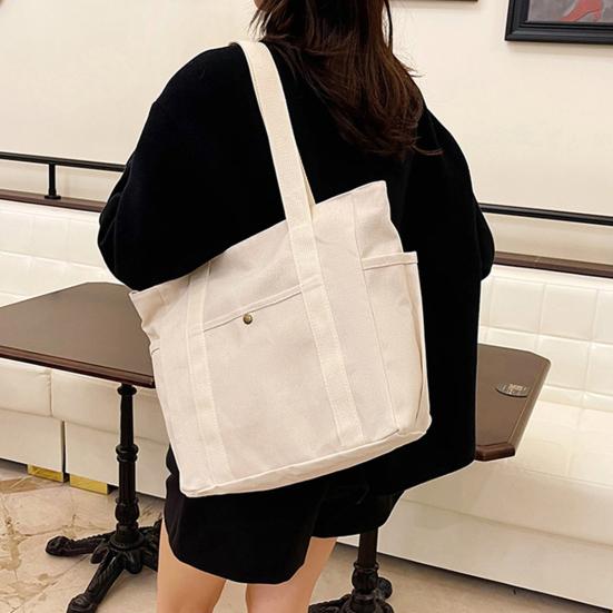 Üniseks Kanvas Omuz Çantası Büyük Kapasiteli Tote Fermuarlı Kapatma İş Seyahat Kolej Sokak için Günlük El Çantası