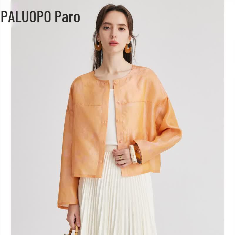 PALUOPO Women s New Chinese Style Round Neck Jacquard Silk Brocade Short Jacket L