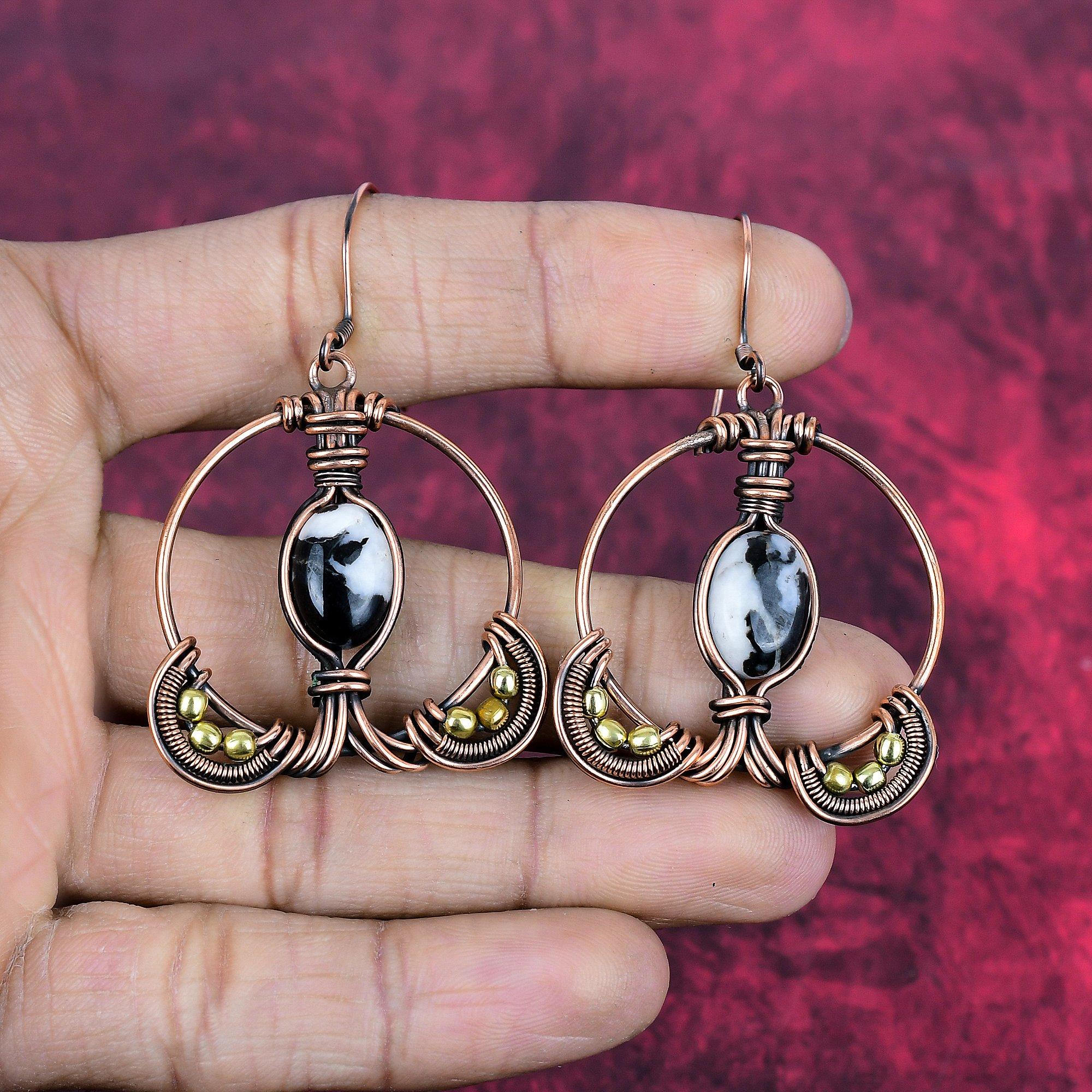 White buffalo turquoise earring copper wire wrapped earring unique copper jewelry handmade earrings wire wrap gemstone jewelry gifts for her