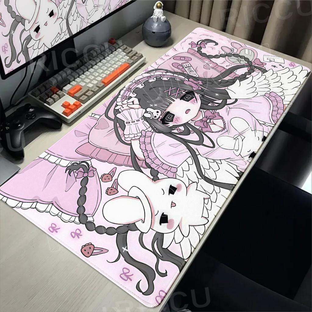 Kawaii Anime Mädchen Großes Mauspadd Pink Pastell Kunst Büro Studie Rutschfeste Schreibtischmatte für Japanische Ästhetik Laptop Schreibtischmatte Mauspadd