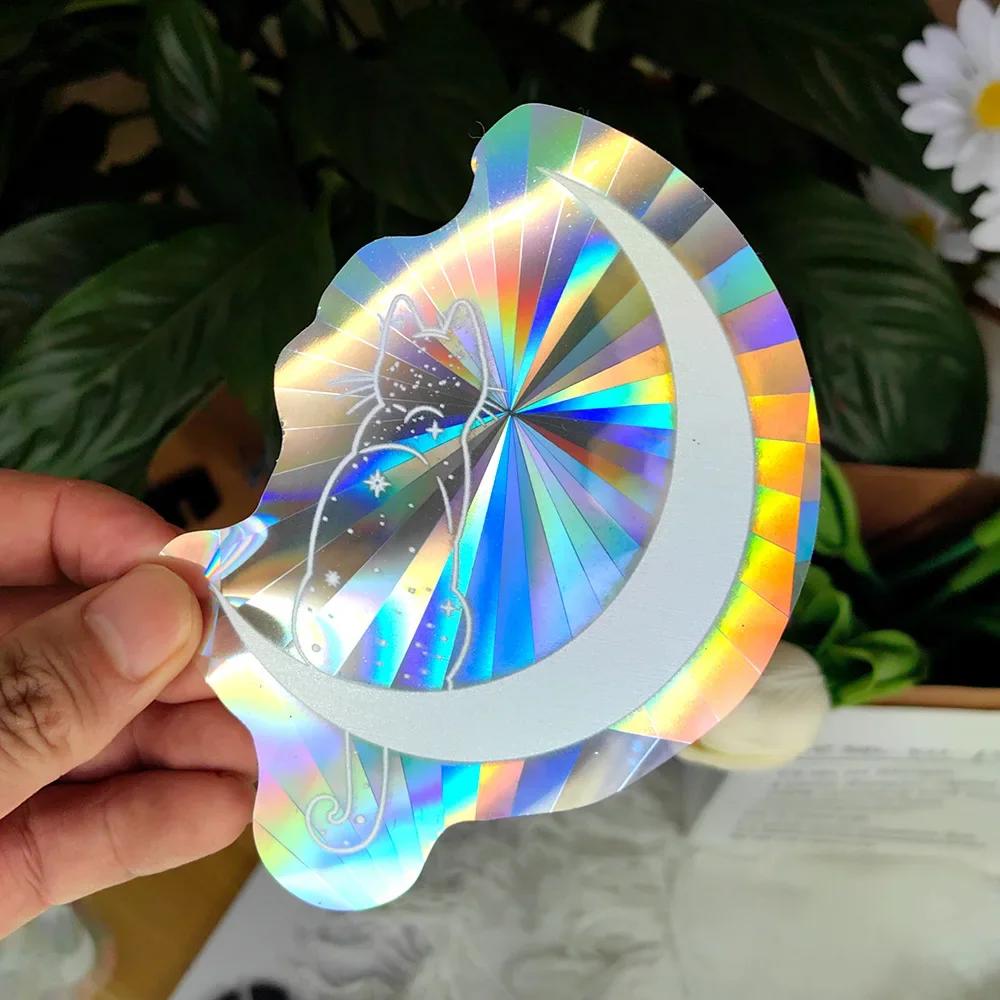 Rainbow Sun Catcher PVC Self Adhesive Glass Window Stickers Cat Leaf Suncatcher Wallpaper Rainbow Prisms Sticker Home Decor