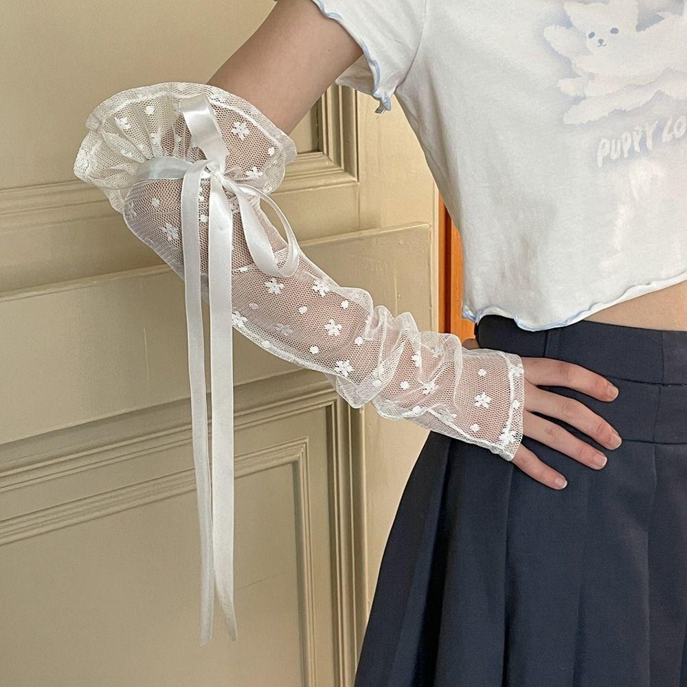 Bow Knot Lolita Arm Sleeve Lace Wrist Cuffs Versatile Fake Sleeves Cuffs  Stage Performance