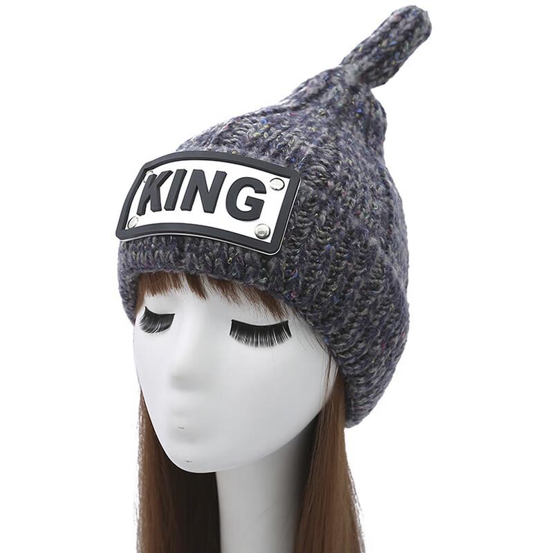 

ZHENYUEQI KING Knitted Beanie with Leather Tag Adjustable