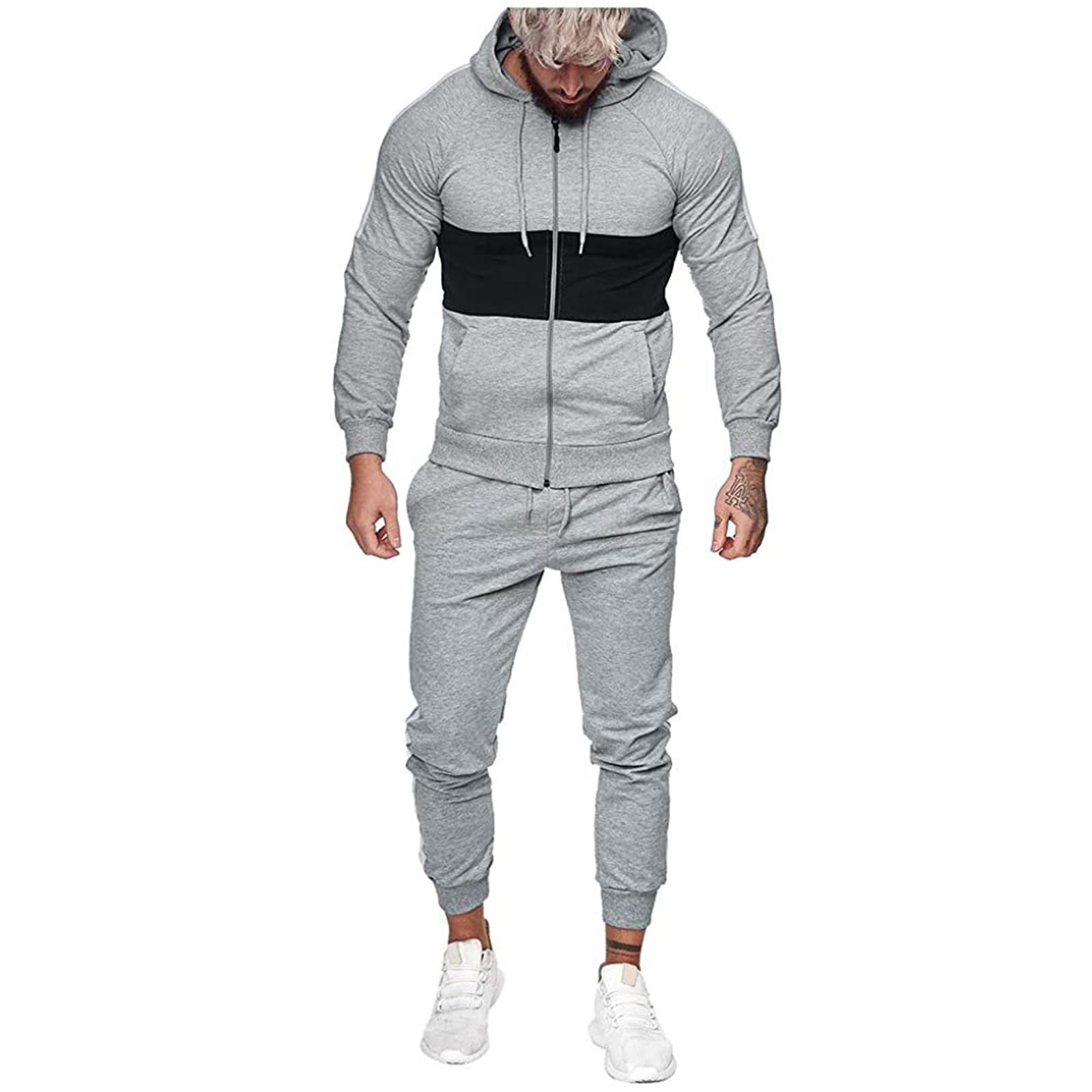 

Мужской весенне-осенний кардиган с круглым вырезом и капюшоном, костюм-толстовка с цветными блоками L