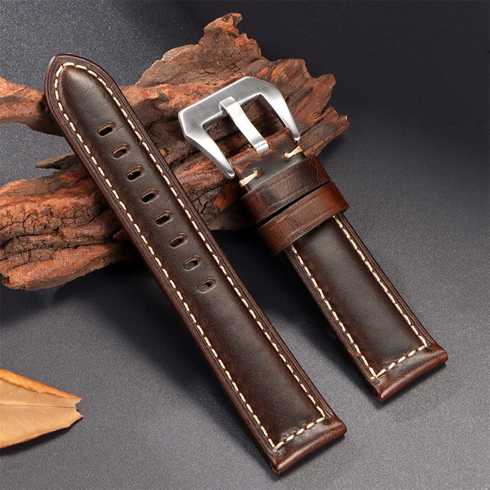 

Премиальный ремешок для часов из натуральной кожи с эффектом состаренного масла, мужской ремешок из мягкой телячьей кожи для Seiko для Panerai 20 мм 22 мм 24 мм 26 мм 20mm&Silver Buckle темно-коричневого