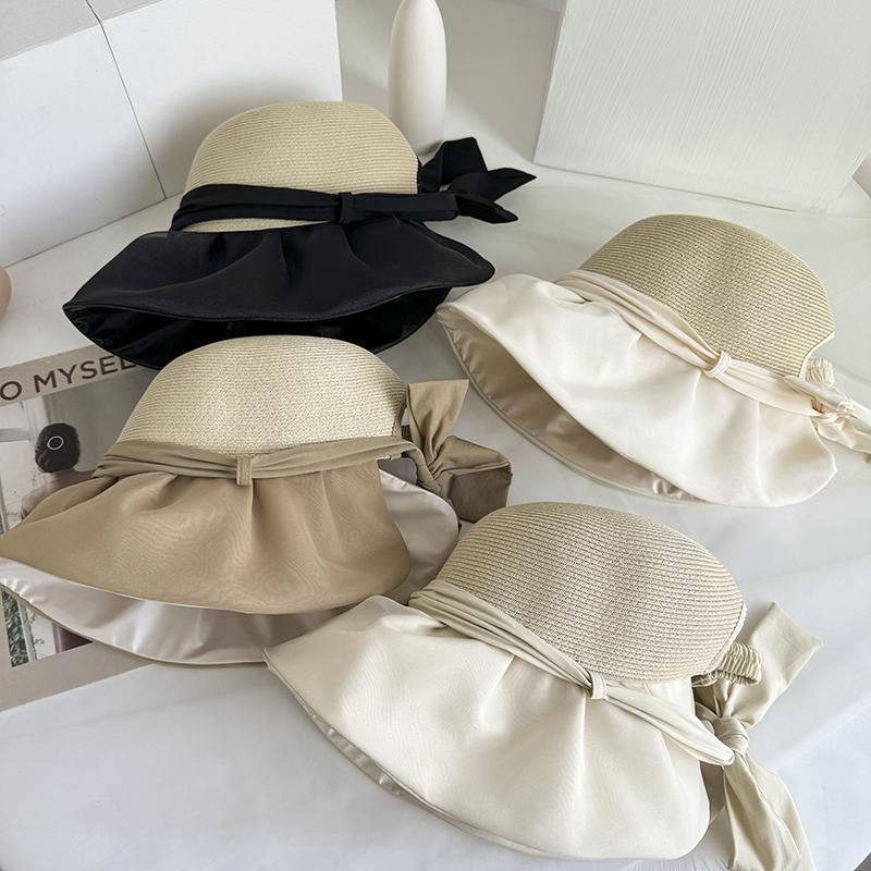 Summer vinyl visor women's hat UV protection big brim sun hat face cover bucket hat sun protection straw hat