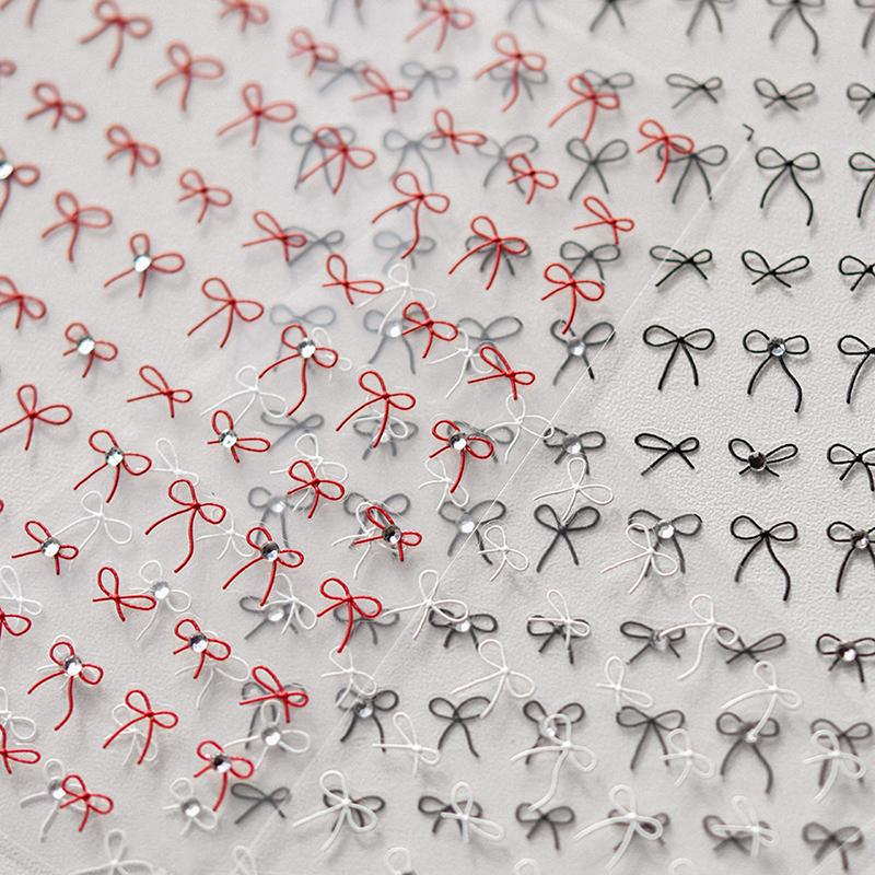 1Pcs 3D Japanese Mini Bow Nail Art Stickers  Cartoon Sale Black White Ribbon Nail Decoration Decals Diy Nail Accessories