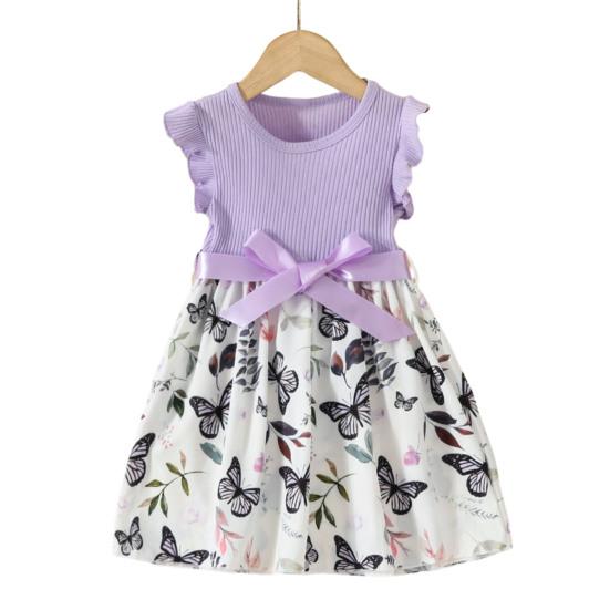

Комплект из 2-х предметов с резинкой и бабочкой для девочек, наряд с рукавами-крылышками и регулируемым поясом, складками на талии, повседневные пляжные наряды для пляжной вечеринки 4 Years фиолетовый