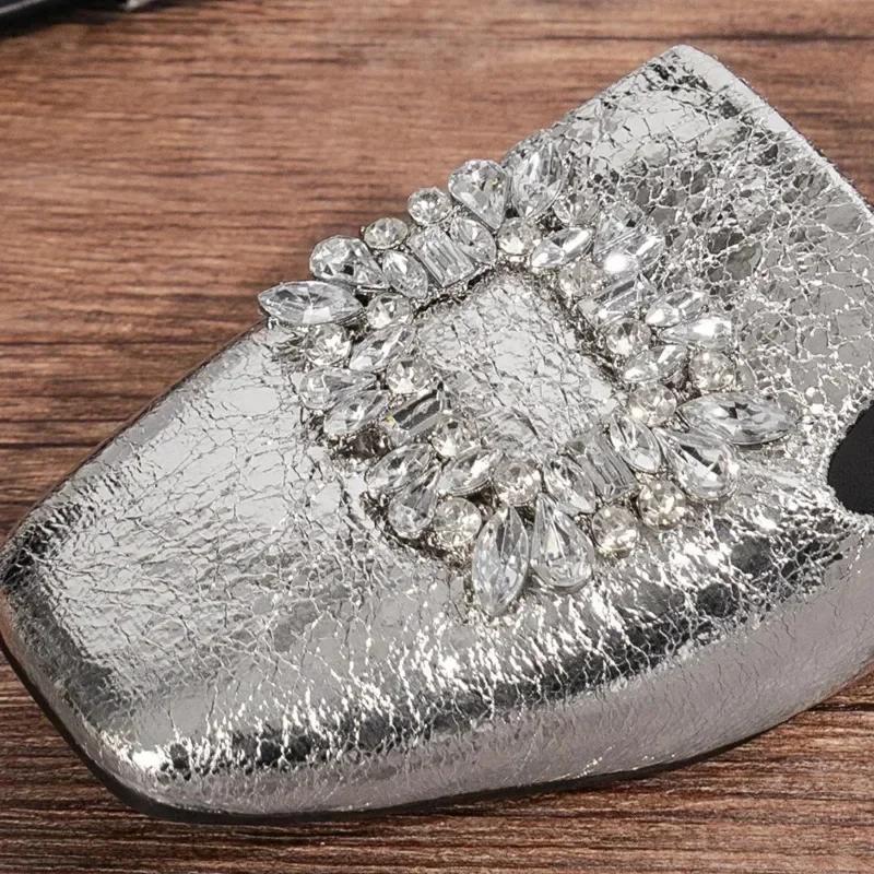 Mode Damskor Fyrkantig Tå Platta Tofflor Sommar Nya Strass Spänne Slip-on Mules för Kvinnor Utomhus Damskor Lätta Casual Slides