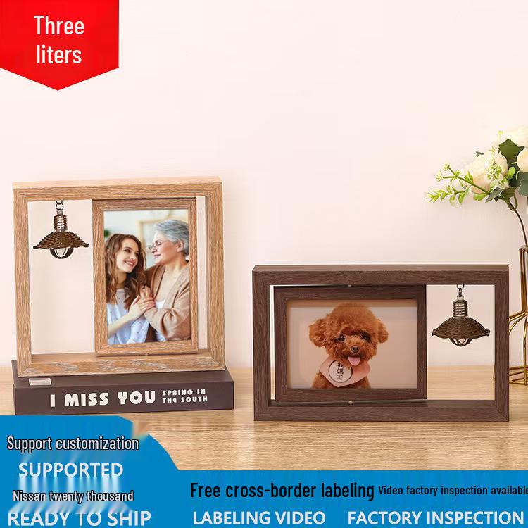 Rotating Double-Sided 6x7 Inch Wooden Photo Frame - Creative DIY Desktop Display Stand and Gift Souvenir.