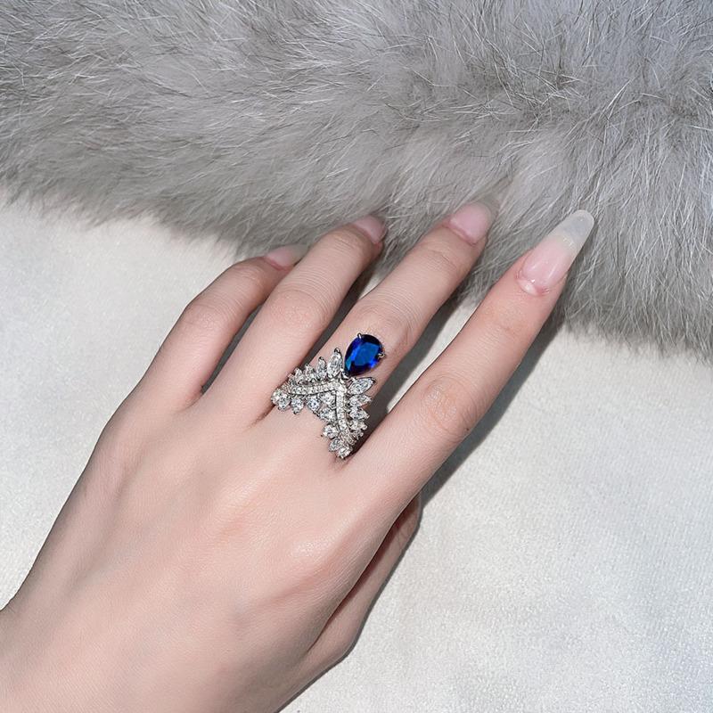 Gica Gema Luxury 925 Sterling Silver Pear Cut Sapphire Created Moissanite Gemstone Hyperbole Cocktail Ring Ladies Fine Jewelry