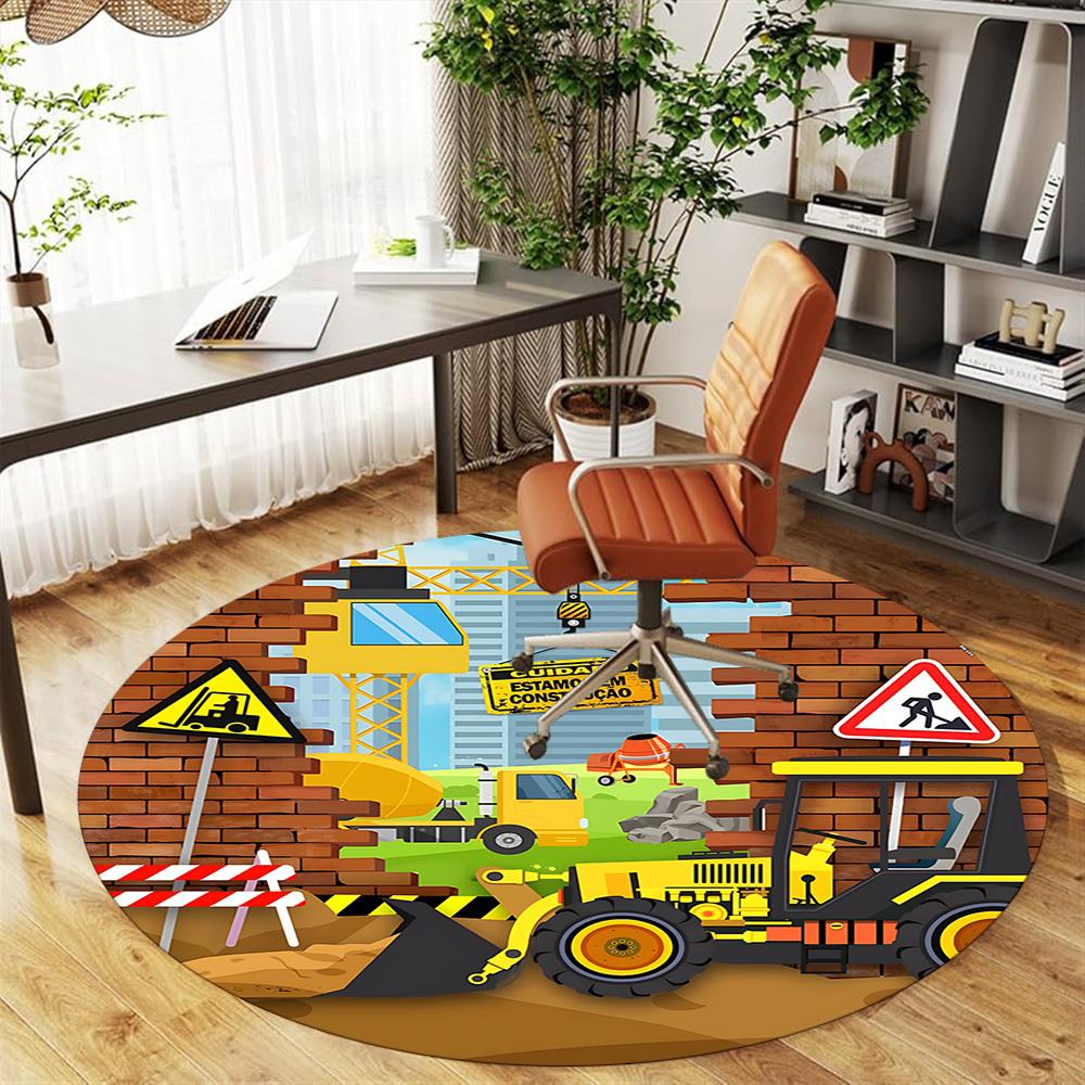 1pc construction site Round Chair mat Area Rug - Non-Slip, Floor Mat for Office, Bedroom, and Indoor Decor c1125411