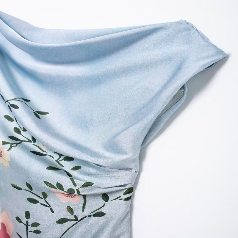 Fashion Style 2024 Autumn New Female Flower Print Silk Satin High-Quality Contrast-Colored Long Dress 8828186