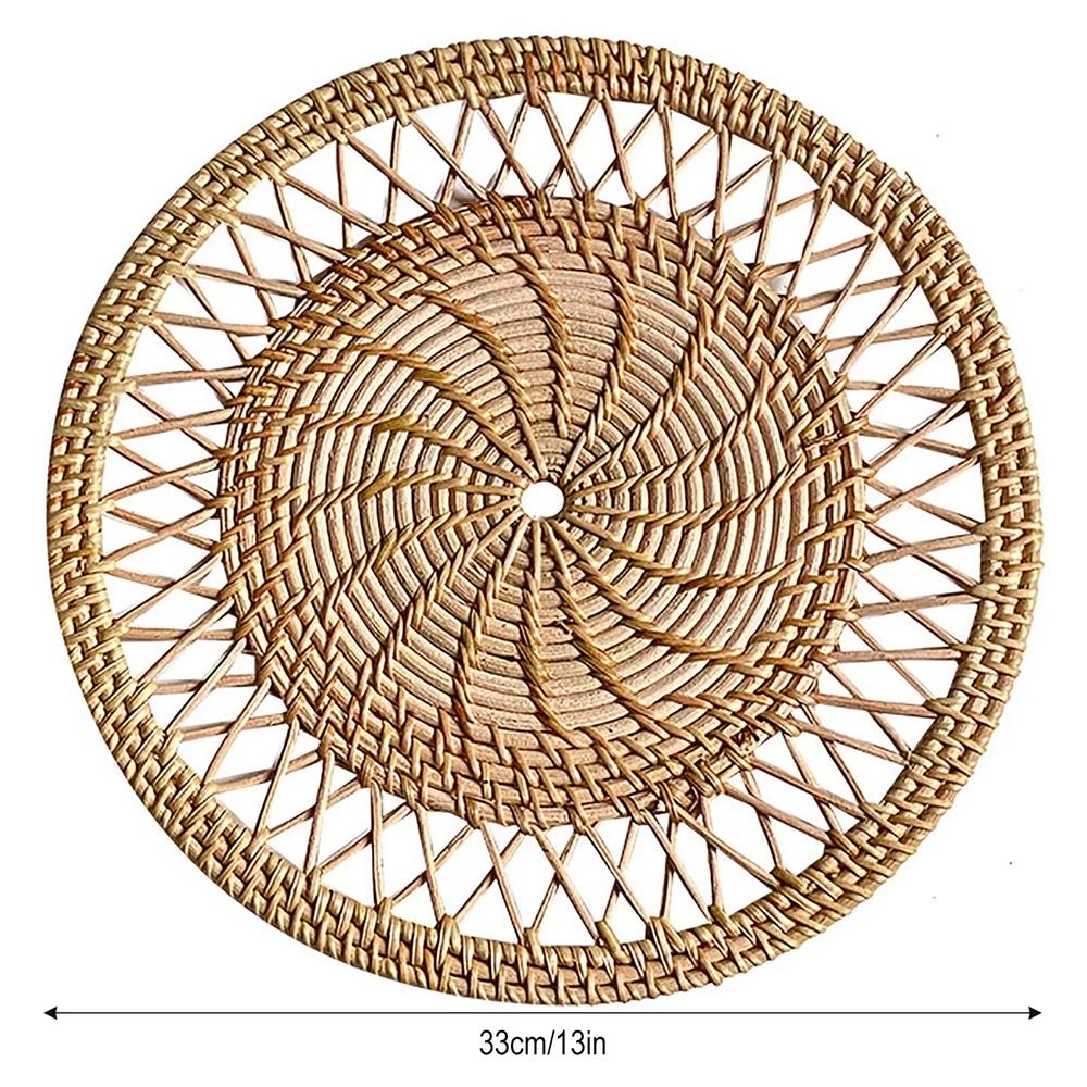 Bohemian Style Handmade Rattan Wall Hang Decor Round Wicker Tray Woven Wall Hanging Decor Country Style For Living Room Bedroom