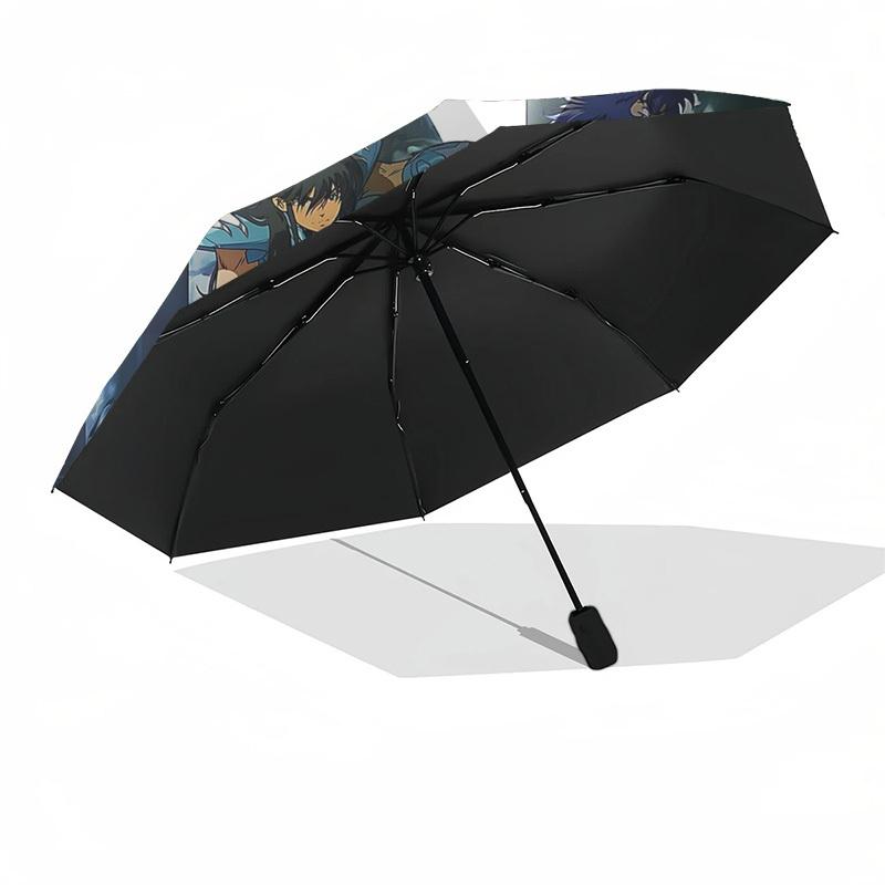 1pc Saint Seiya: Knights of the Zodiac, Auto Open Umbrella, Portable 3-Fold Design, 8-Bone Iron Frame Outdoor Umbrella, Perfect Gift for Fans, Travele