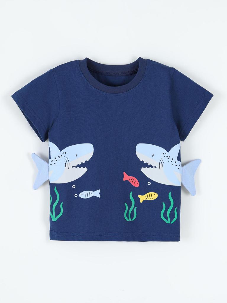 Summer 2026 Boys' Shark Print Short-Sleeve T-shirt - European & American Style