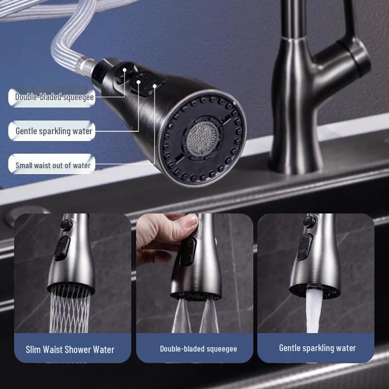 TLXT Mermaid Brass Pull-out Kitchen Faucet