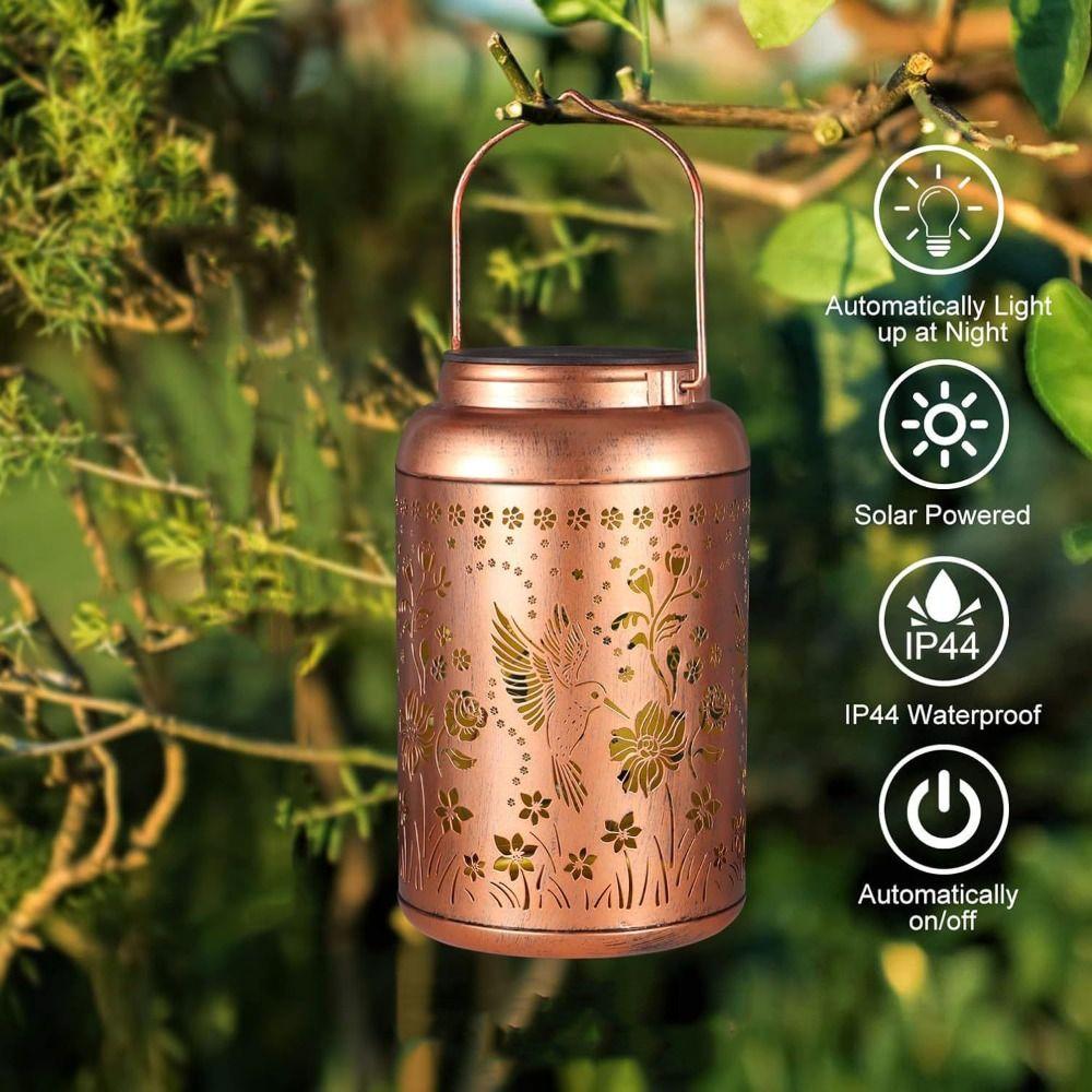 Waterproof Solar Lantern Metal Material Vintage Style LED Garden Light Hummingbird Design Sunflower Shape Outdoor Lantern